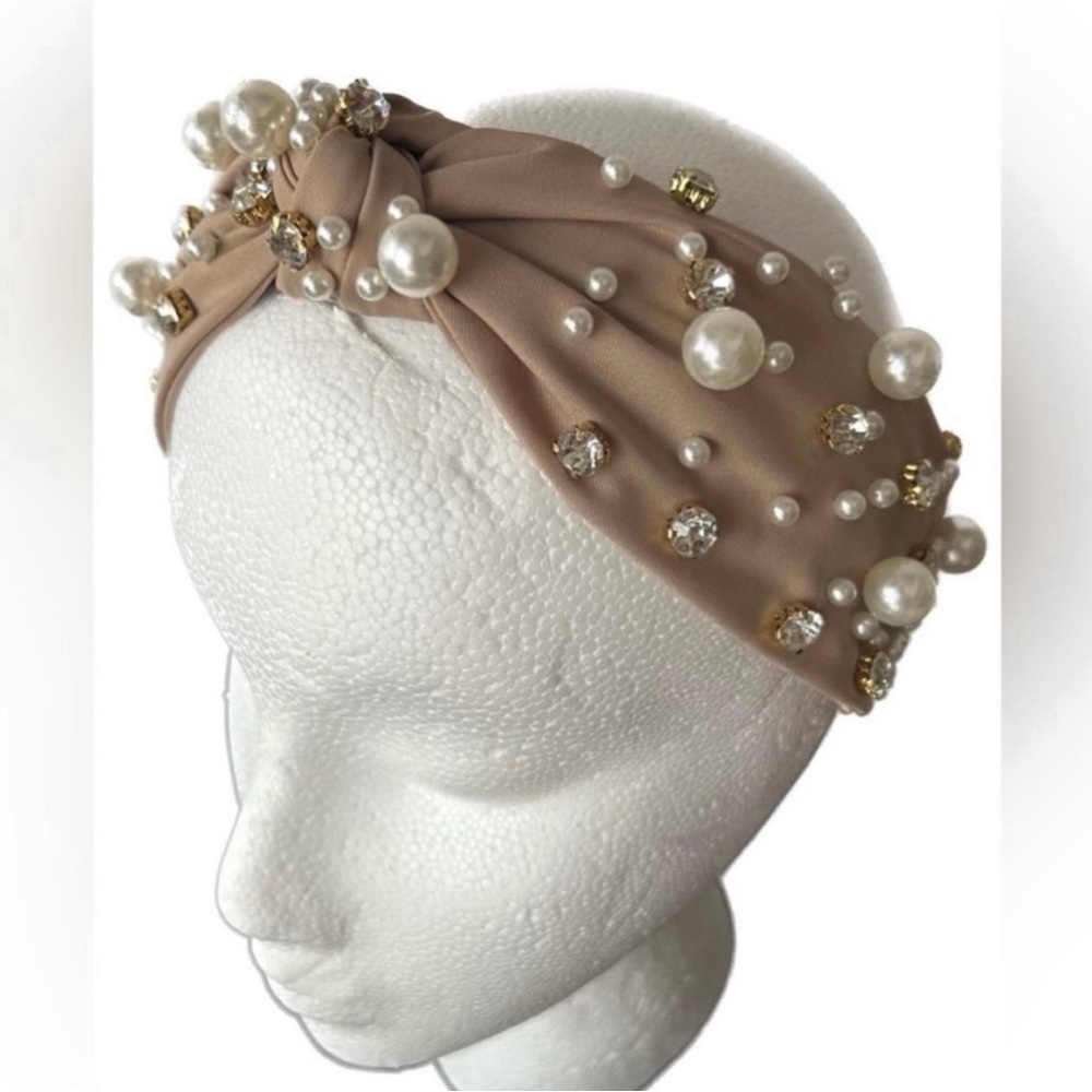 Faux Pearl Embellished Tan Headband